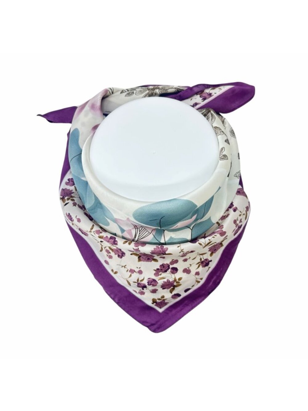 ⭐Elegant Bandana Square Scarf Silky Vintage Floral Purple Garden Luxury Headband - Picture 4 of 7